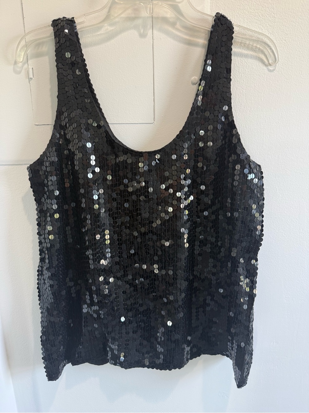 100% Silk Sequin Oleg Cassini Black Tank Top - nightclub party Vegas
